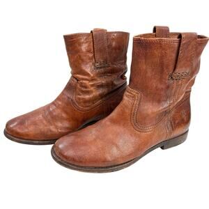 Frye Anna Shortie Distressed Brown Leather Women Size 6 Slouch Ankle Boots Boho